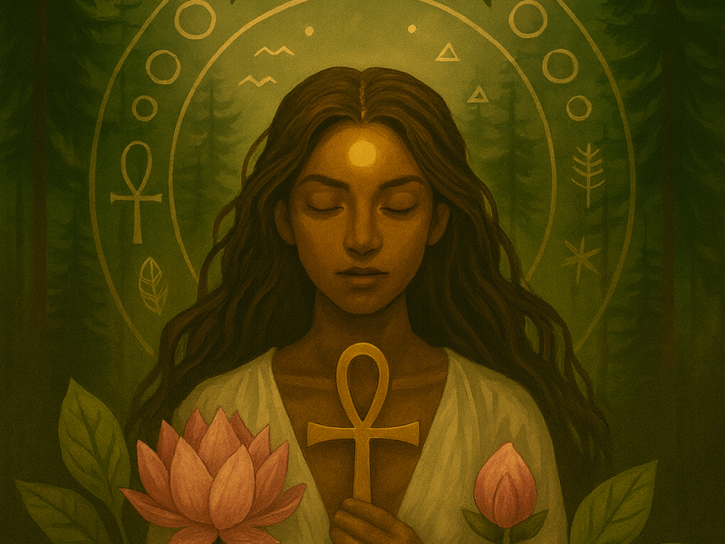 Nieuwe maan - Vrouwencirkel met Ankh, Cacao en Roze Lotus