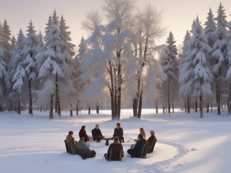 Winterritueel met dans in de natuur