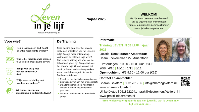 Training Leven in je Lijf - open les - Travail corporel, Expression de soi, Breathwork