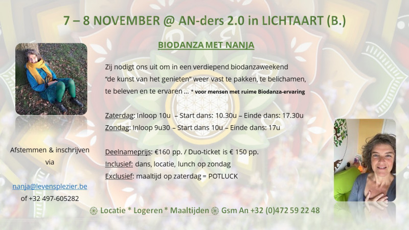 Biodanza met Nanja in Lichtaart * "De kunst van het genieten" - Dansen in verbinding, Lichaamswerk, Persoonlijke Ontwikkeling