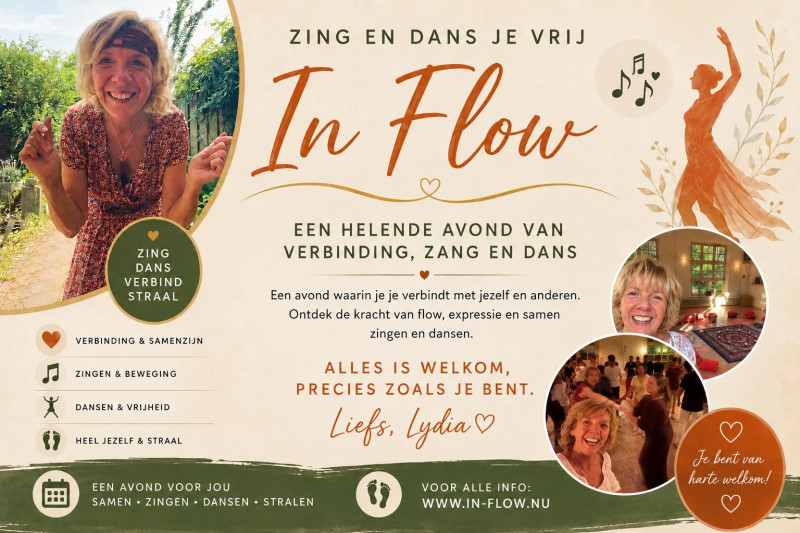 IN FLOW Zing en Dans op vrijdagavond 18 september 2026  - Mantra zingen, Dansen in verbinding, Vrije Dans