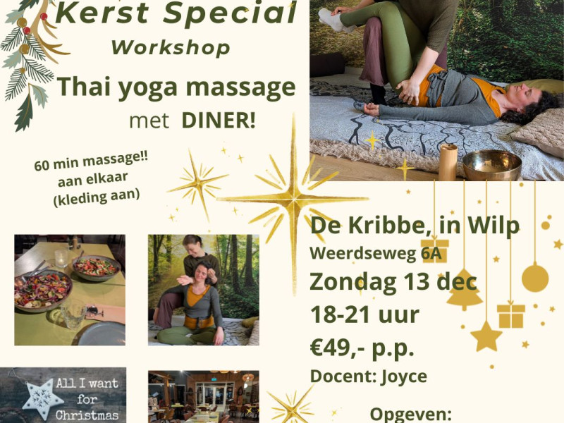 (boeken via de Kribbe!!!) Thai yoga massage workshop MET DINER
