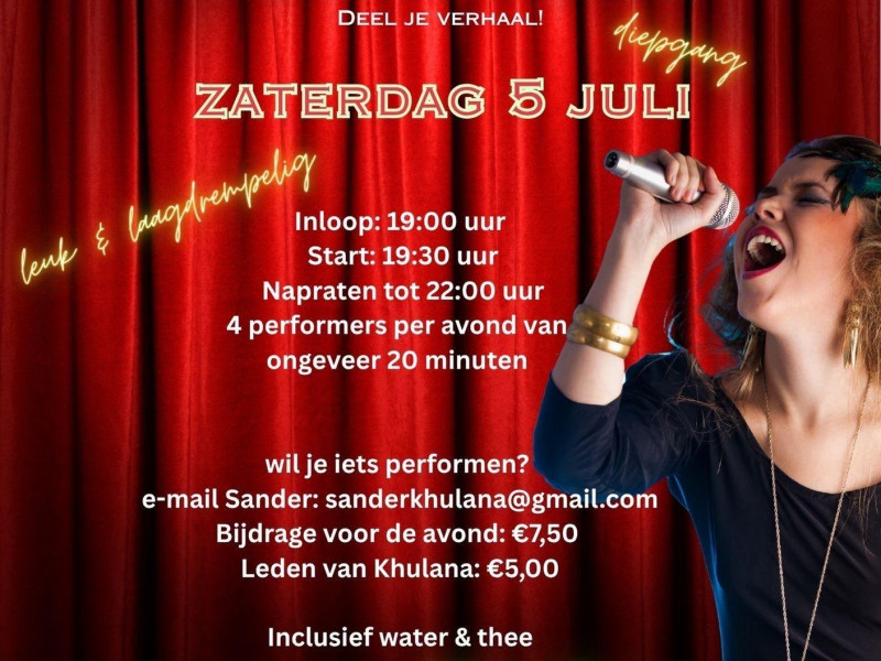 Open podium vereniging co-creatie Khulana @ De Poort